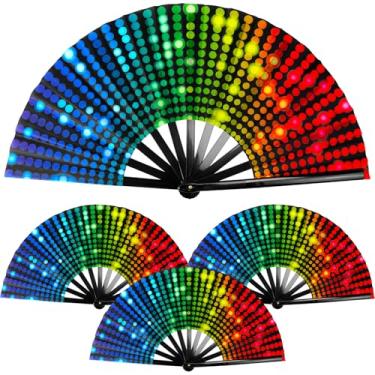 Imagem de Grosun Rave Fan Grande Ventilador Dobrável Ventilador de Mão Ventilador de Dança Ventilador Portátil para Música, Festival, Festa Discoteca, Dança Raves Roupas Decoração