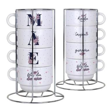 Imagem de Kit de 4 Xícaras Com Suporte de Metal Dia das Mães - Jlssublimação