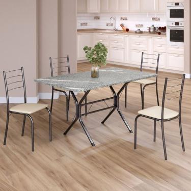 Imagem de Conjunto Sala De Jantar Mesa Retangular 120x75cm Tampo Granito Topázio 4 Cadeiras Rio Creme - Mart Prata
