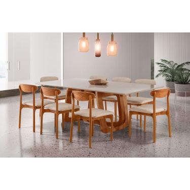Imagem de Mesa Genova 2200 X 1100 Com 8 Cadeiras Monaco Cinamomo Imbuia-laq. Off White - Imbuia Natural