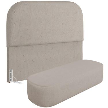 Imagem de Cabeceira Cama Box King 195cm Lanna Com Puff Recamier Doha W01 Linho Bege - Lyam Decor