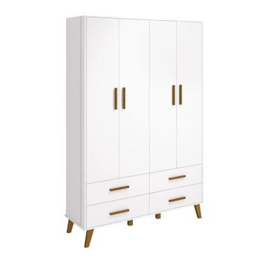Imagem de Guarda Roupa Infantil Retrô Ayla 4 Portas Branco Fosco - Reller Móveis Branco Fosco