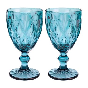 Imagem de Jogo 2 Taças De Vidro Diamond Diamante Azul 300ml água Class Home