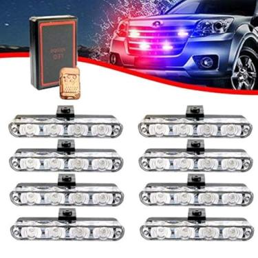 Imagem de XTAUTO Carro 8 Em 1 32 Led Vermelho Azul Polícia Luz Estroboscópica Piscando Painel Lâmpada De Aviso Emergência 12V