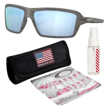 Imagem de OAKLEY Armação OO9129 CABLES WOODGRAIN – Lente PRIZM DEEP WATER POLAR, Óculos de sol polarizados em forma retangular com kit de óculos oficial eSHADES, Woodgrain polarizado (63 mm), 63 mm