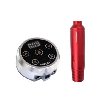 Imagem de Kit Máquina Dermografo Pen Rotativa Para Tattoo Aurora P2 + Fonte Auro