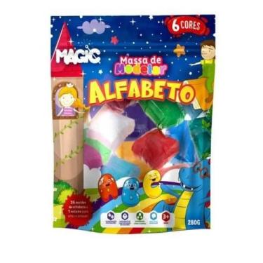 Imagem de Massa De Modelar 6 Cores + 26 Moldes De Alfabeto + 1 Rolinho Cor Sorti