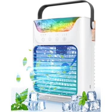 Imagem de Asingleer Ar condicionado portátil, 3 velocidades e 7 luzes de LED CA portátil, mini ar condicionado 4 em 1 com tanque de água grande de 650 ml, ventilador de resfriamento de mesa pessoal evaporativo