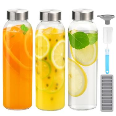 Imagem de Zukro Garrafas de suco de vidro com tampas para sucos de 680 ml, garrafas de água de vidro transparente reutilizáveis com tampa hermética de aço inoxidável para geladeira, 100% à prova de vazamento,