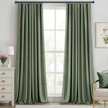Imagem de ANRODUO Cortinas de veludo verde sálvia 213 cm de comprimento, blecaute, isolamento térmico, à prova de som, cortinas de escurecimento de quarto, cortinas de janela plissadas para quarto, sala de