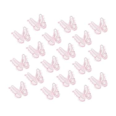 Imagem de PATIKIL 20 peças de enfeites de borboleta, 5 cm de renda de camada dupla de organza costurados em apliques para casamento, noiva, roupas, chapéu, cortina, rosa