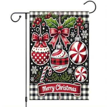 Imagem de Starlit Patio Bandeira de jardim de Natal, ornamentos vermelhos, bandeira de doces, 30,5 x 45,7 cm, faixa dupla face, jardim, decoração sazonal, decoração de casa, para Natal, inverno, varanda, pátio