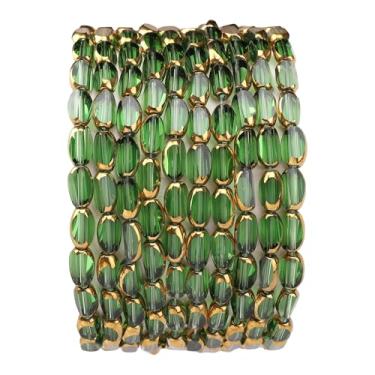 Imagem de DADIFEN Contas de arroz de vidro verde transparente 4 x 6 mm 50 peças facetadas ovais de borda dourada contas soltas de cristal para artesanato faça você mesmo joias