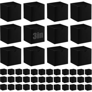 Imagem de Zhehao Pacote com 48 caixas de presente pretas pequenas caixas de presente de papelão com tampas a granel 7,6 x 7,6 cm x 7,6 cm caixa quadrada de cubo de papel kraft montada para velas, presentes de