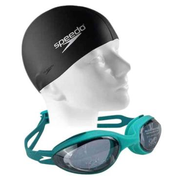 Imagem de Kit Natação Speedo Óculos Hydrovision Adulto Uv + Touca, Verde escuro