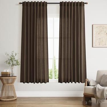 Imagem de Cortinas de chocolate 153 cm de comprimento, conjuntos de 2 painéis para sala de estar, quarto, cortinas de linho com filtro de luz para cozinha, janelas, bolso para varão ou cortina traseira