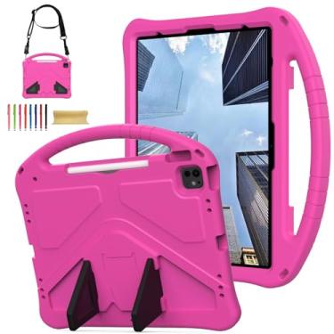 Imagem de Allytechgroup Capa adequada para crianças para Apple iPad Air 11 M3 M2 2025 2024/iPad Pro 11 M4 2024, capa traseira leve com alça de EVA durável à prova de choque com alça de ombro, rosa