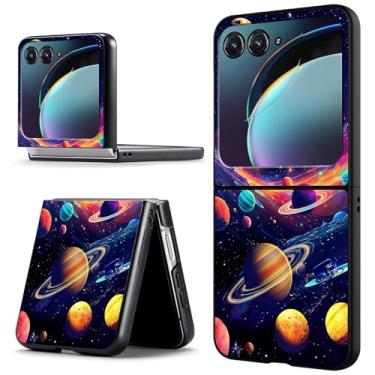 Imagem de ACWDMKH Capa para Motorola Moto Razr 2024, capa de telefone Moto Razr 50 fofa fina rígida PC ultrafina anti-arranhões à prova de choque, Space Planet