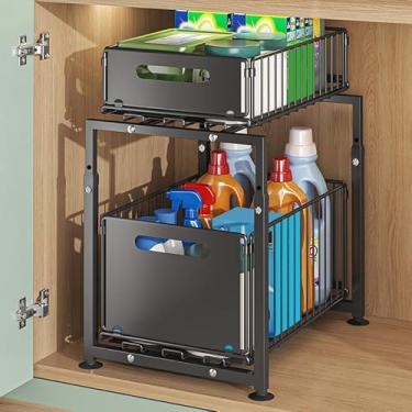 Imagem de Organizador sob a pia, organizador e armazenamento sob a pia de 2 níveis, prateleira organizadora de armário deslizante, gaveta deslizante de metal multiuso para cozinha, banheiro, despensa, armário
