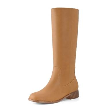 Imagem de Shoe'N Tale Botas femininas na altura do joelho, salto baixo, bico quadrado, com zíper lateral, botas confortáveis para outono e inverno, Marrom, 36