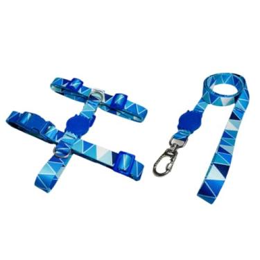 Imagem de Coleira Peitoral H Anti Puxão e Guia 1,10m para Cachorro Varias Estampas(Triângulos Azuis,P)