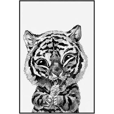 Imagem de Decoração Animal Minimalista Moderna Pintura Cachorro Gato Preto E Branco Divertido Criativo Sala De Estar Quarto Pendurado Pintura Pet Shop Mural Vs Murais De Animais, 14, 40 * 60blackborder