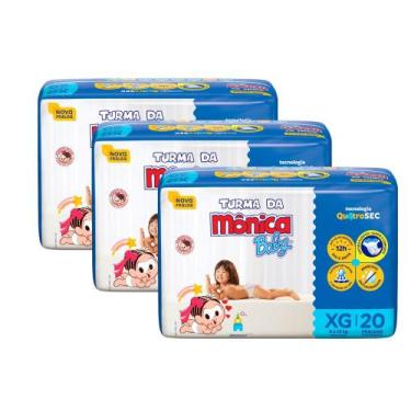 Imagem de Kit 3 Fralda Turma da Mônica Baby Jumbo Tamanho XG 20 Unidades Descart