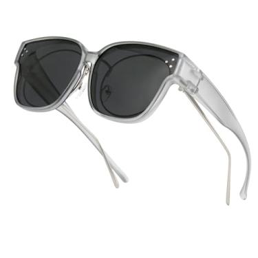 Imagem de Long Keeper Óculos de sol polarizados sobre óculos de sol para mulheres e homens, óculos escuros quadrados grandes para dirigir, Transparente., tamanho �nico