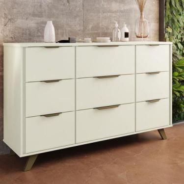 Imagem de Cômoda 9 Gavetas com Pés de Madeira 100 MDF Olimpia Móveis Europa, Off