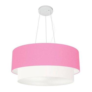 Imagem de Lustre Pendente Duplo Cilíndrico Vivare Md-4082 Cúpula Tecido 60x50cm - Bivolt Rosa-bebê-branco 110v/220v
