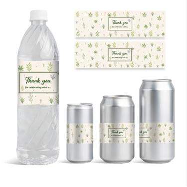Imagem de GOMAKERER 30 folhas de etiquetas de garrafa de água com tema de plantas, obrigado por celebrar etiquetas de recipientes de água potável, adesivos autoadesivos personalizados para lembrancinhas de