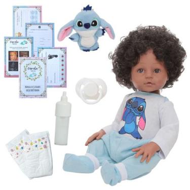 Imagem de Bebê Reborn Realista Negro Cabelo Cacheado 46cm + Itens - Cegonha Rebo
