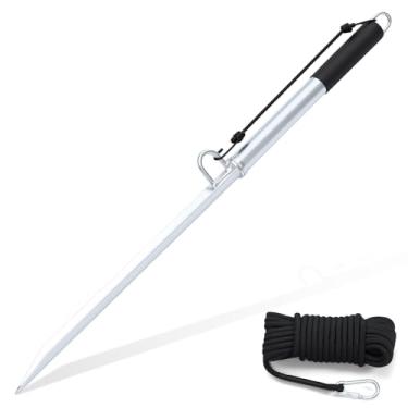 Imagem de Otoolling Kit de âncora de ponta de areia, poste de aço galvanizado resistente, com gancho de aço inoxidável, corda de 15 m, para barco, caiaque, pontão, águas rasas, praia, banco de areia, pesca