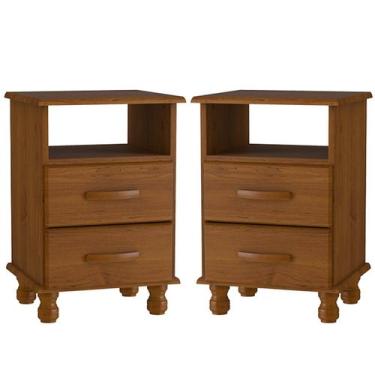 Imagem de Kit 2 Mesas de Cabeceira 2 Gavetas 100% Madeira Maciça Veneza Imbuia F