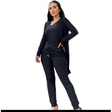 Imagem de Conjunto lanzinha feminino 3 peças calça regata cardigan - Amora mora 