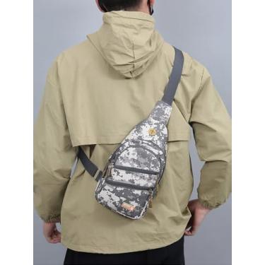Imagem de Bolsa tiracolo masculina de lona – Bolsa de ombro leve no peito, capacidade da mochila moderna, para viagens, trabalho, uso diário, Camuflagem cinza, Medium
