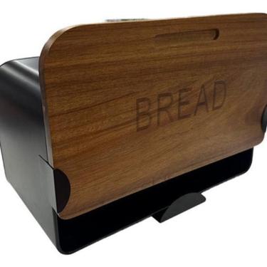 Imagem de Porta Pão De Metal E Madeira Porta Deslizante 35X20X22Cm