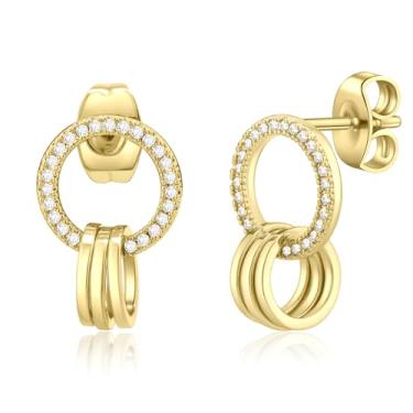 Imagem de Brincos femininos de tabuleiro de xadrez com laço, joia redonda, pingente geométrico, joia hipoalergênica para festas femininas, 1 Pair, Cobre Zircônia cúbica Cobre Banhado a ouro Zircônia cúbica