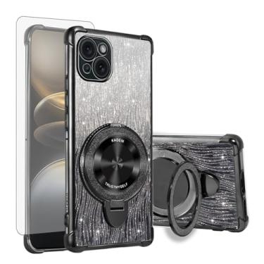 Imagem de Asuwish Capa de celular para iPhone 15 Plus 17.0 cm capa magnética com protetor de tela de vidro temperado e anel híbrido com glitter brilhante suporte rígido acessórios i Phone15 15+ i15 + 15Plus