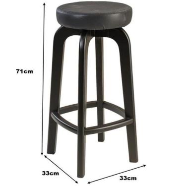 Imagem de Banqueta Banco Alto Bar em Madeira Maciça Preto Assento Redondo materi