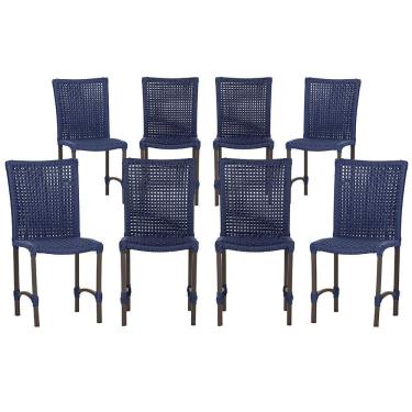 Imagem de 8 Cadeiras De Jantar Cannes De Alumínio Pintura Marrom Trama Azul