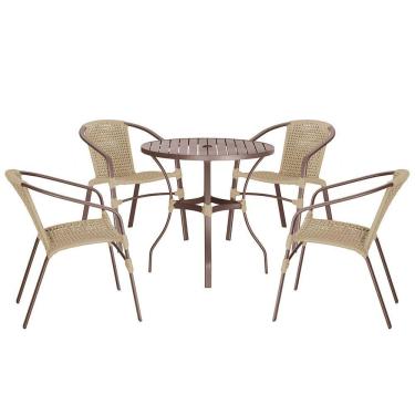 Imagem de 04 Cadeiras Floripa E Mesa Roma 80cm Marrom Trama Original Rami