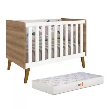 Imagem de Berço Retrô Ayla Branco Fosco-mezzo Fosco Com Colchão D18 De 10cm - Reller Móveis Branco Fosco-mezzo Fosco