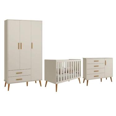 Imagem de Dormitório Infantil Isis Guarda Roupa 3 Portas, Cômoda 1 Porta E Berço Areia - Reller Móveis Areia