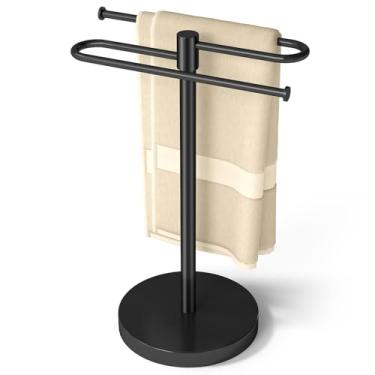 Imagem de Suporte de toalha de mão, suporte de toalha de aço inoxidável para bancada de banheiro, base ponderada em forma de S de 15,2 polegadas, suporte de toalheiro de pé livre, comporta 2 toalhas para