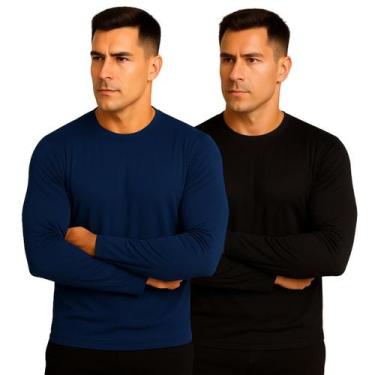 Imagem de Kit 2 Camisetas DryFit Manga Longa Masculina Academia Termica Proteção