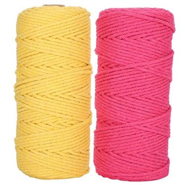 Imagem de Corda de algodão para macrame, fio macio de fio único para tricô, artesanato diy, decorações boêmias, 100% algodão, 3mm, 100 metros, 2 pacotes
