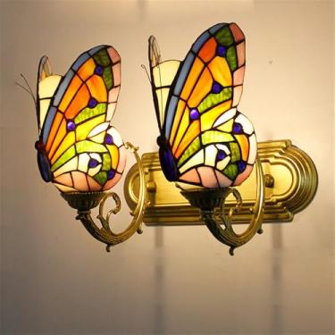 Imagem de Luminária de parede retrô americana LED estilo europeu de luxo para sala de estar, quarto, escritório, casa de campo, hotel, restaurante, café, bar, corredor, com vidro colorido (Estilo 21)