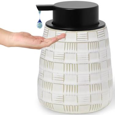 Imagem de QUXIJA Dispensador de sabonete líquido de cerâmica com bomba fácil de pressionar, dispensador de lavagem à mão para bancada de banheiro e pia de cozinha, 340 g (bomba líquida branca da fazenda de 350