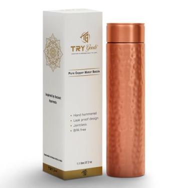 Imagem de Try Goods Garrafa de água de cobre para beber 1,05 g/1,1 L, grande capacidade, feita à mão, martelada, garrafa de cobre puro com benefício para a saúde, à prova de vazamento, durável, fácil de